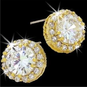 7ct Brilliant round Cut Micro Pave Set Cz diamond Halo Stud Earrings Gold